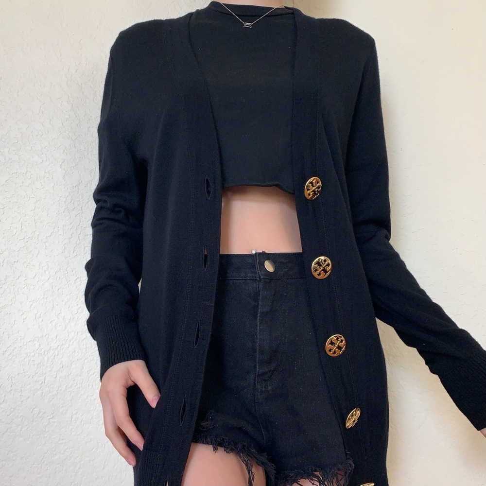 Black Tory Burch Cardigan with Gold Buttons